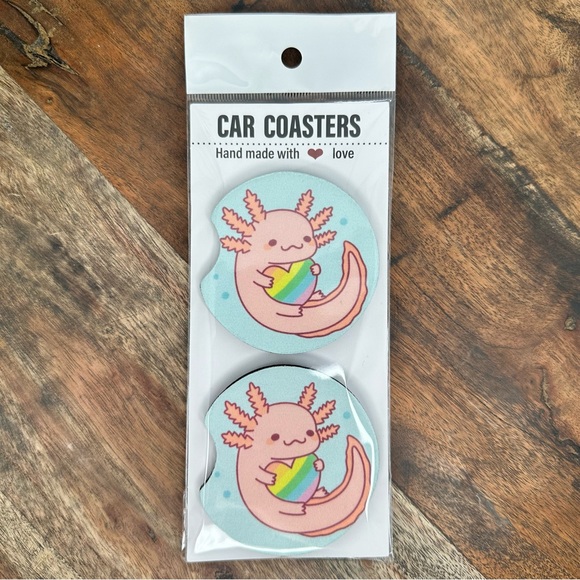 Set of 2 Axolotl Car Coasters - Picture 1 of 2